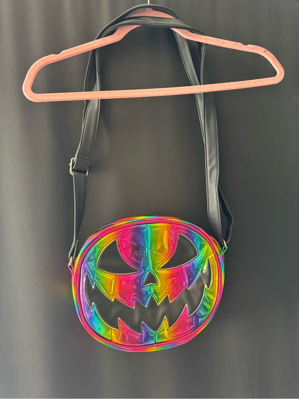 Pumpkin Kult- Holographic Rainbow Double SidedPumpkin Face Crossbody Bag - Women